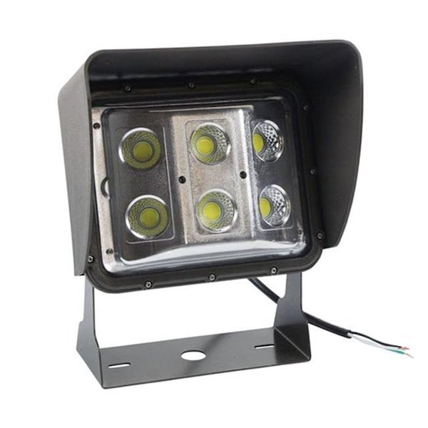 Larson Electronics LEDWP-600E-1227-56K 120 - 277V AC & 60 watt Low Profile LED Wall Pack Light with Glare Shield; Wide Flood Beam; U Bracket Mount - 5600K